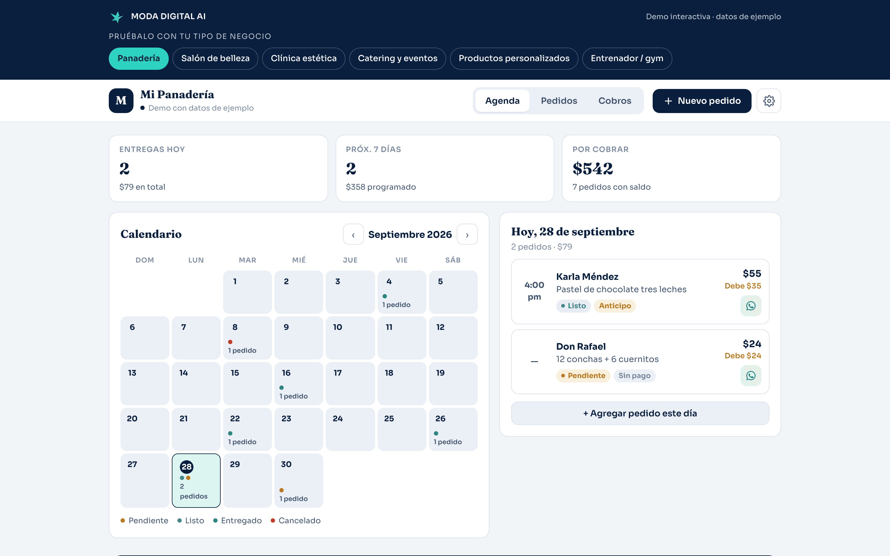 App de Pedidos — Agenda, pedidos y cobros en un solo panel