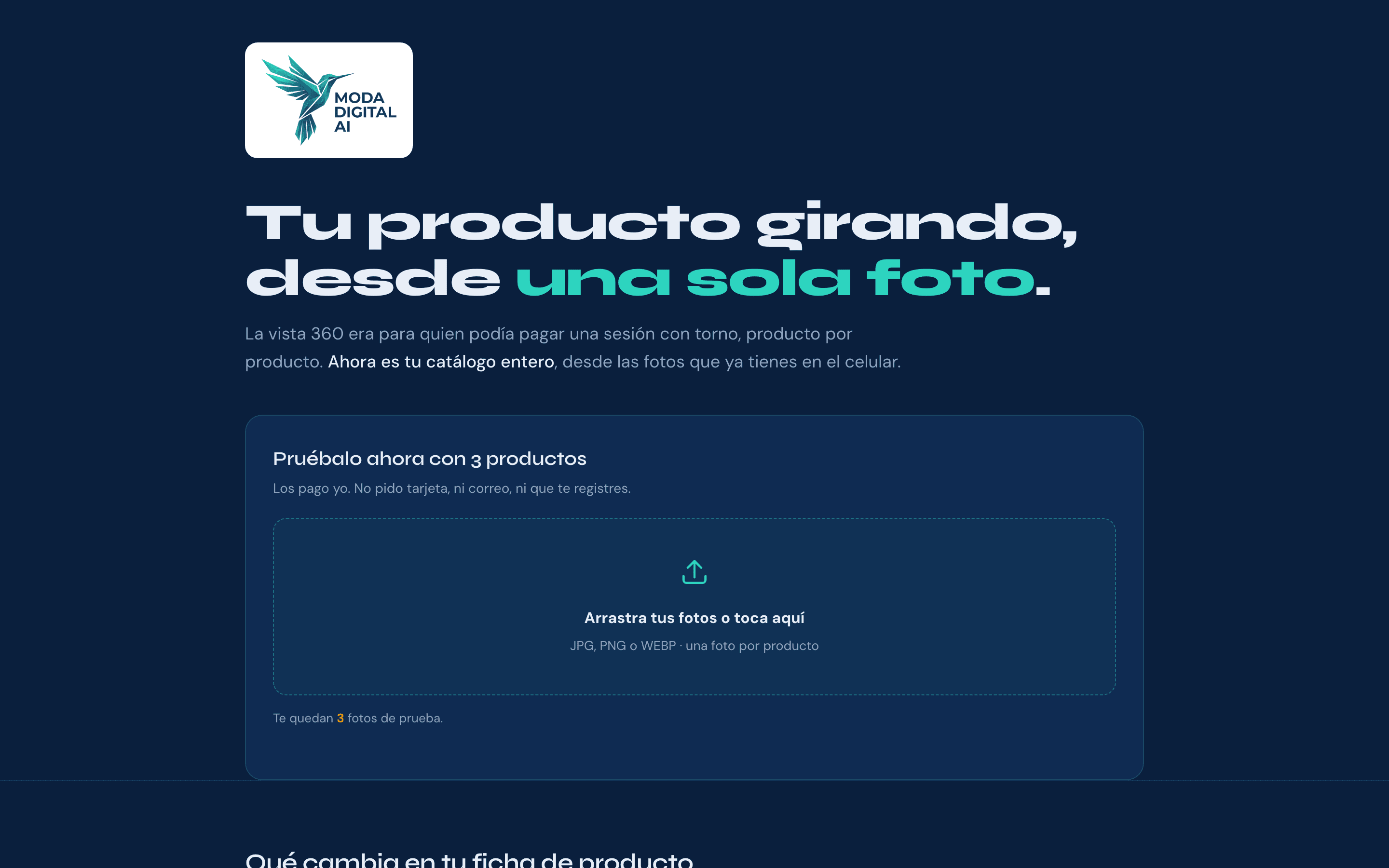 Vitrina 360 — Tu producto girando, desde una sola foto